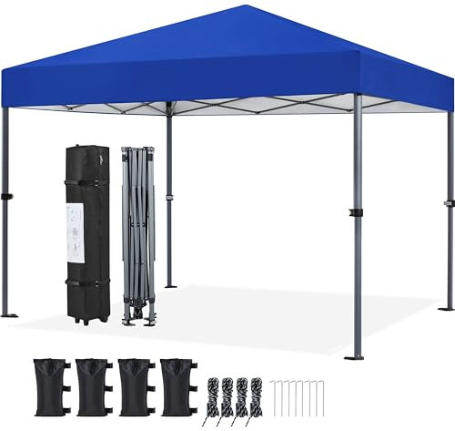 Yaheetech Tonnelle de Jardin Extérieur 3 × 3 M Tente de Camping Pliable avec Sac de Transport Sacs de Sable et Chevilles pour Camping Plage Fête et Foire Bleu