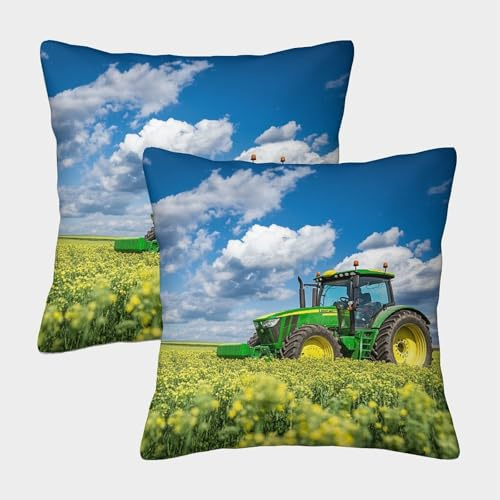kaiyun 2 Pack Tractor Pillow Case Home Decoration Sofa Harvesting Rapeseed Cushion Cover 45x45cm