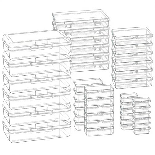 Goodma 42 Pieces Mixed Sizes Rectangular Empty Mini Clear Plastic Organizer Storage Box Containers with Hinged Lids for Small Items and Other Craft Projects