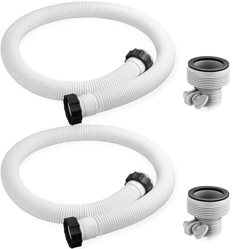 Lot de 2 Tuyau de Rechange avec écrous de 150 cm de Long, tuyau pompe piscine,Blanc - pompe de filtre de piscine,tuyau 38mm,Rechange pour Pompe de Piscine Hors Sol (2 tuyaux + 2 adaptateurs)