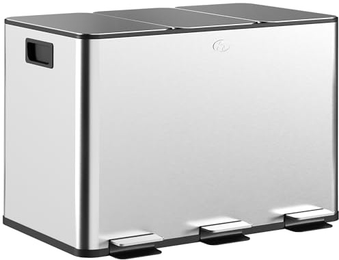 HOMCOM Pattumiera Differenziata 3 Scomparti 10L da Cucina a Pedale Argento