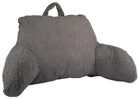 CROWNSHOP Reading Pillow, Cuddle Cushion with Arms, Long Hair Fleece Gaming Cushion, Detachable Backrest, Super Soft (Gray)