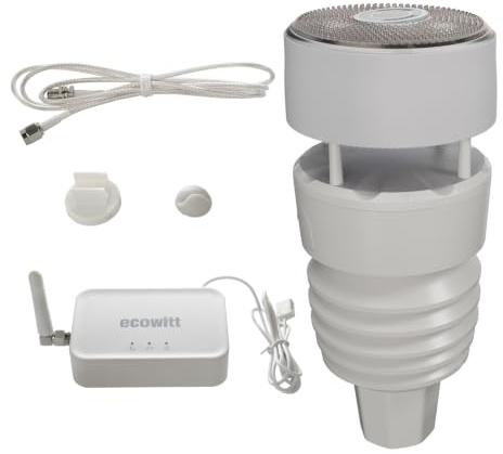 ECOWITT Trådlös väderstation med utomhussensor WS90 3-i-1 Gateway GW3000 | 7-i-1 WLAN-utomhussensor hemgateway med integrerad SD-kortplats, 3-i-1 sensorer + 1 m förlängningskabel