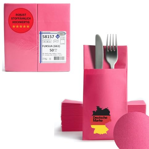 400 Air Felt Tableware Pocket Set Fuchsia Pink Plain Ready Gefaltene Napkins with Slot 40 x 40 cm Fabric Similar to 8x 50 Pack 18 Fold Cutlery Case Quality Fabric FUCHSIA Wedding Napkins Birthday