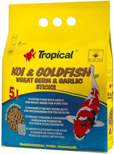 KOI&Goldfish Wheat Germ&Garlic Sticks 5L / 400g - Alimento Flotante con ajo y Germen de Trigo para Peces de Estanque