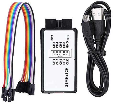 Fafeicy Analizador lógico USB 5PF 100KΩ, Memoria de Entrada de 8 Canales, Conjunto de Dispositivos Mini tamaño de Bolsillo Digital, con Cable USB y Cable de Salto, Apoyo Varios Modos de Disparo