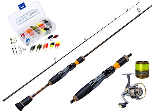 MiRoeFishing UL- Angelset mit Alpha Carbonrute 1,80m + Angelrolle Expert1000 mit monofiler Schnur bespult + Köderset. Ready for Fish ! Spinnrute - Steckrute - extrem biegsam