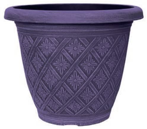 Muddy Hands Decorative Plant Pot Outdoor Garden Colourful Round Plastic Planter (Brushed Wood Violet, 22.85 Litre)