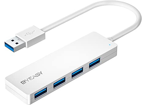 BYEASY Hub USB 3.0 à 4 Ports Ultra Fin pour iMac Pro, MacBook Air, Mac Mini/Pro, Surface Pro, Ordinateur Portable, clés USB et Disque Dur Mobile (Blanc)