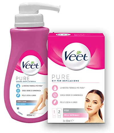 Veet Kit Completo Depilazione Corpo, Crema Depilatoria e Balsamo Post Epilazione per il Viso + Crema Depilatoria per Gambe, Braccia, Ascelle e Zona Bikini