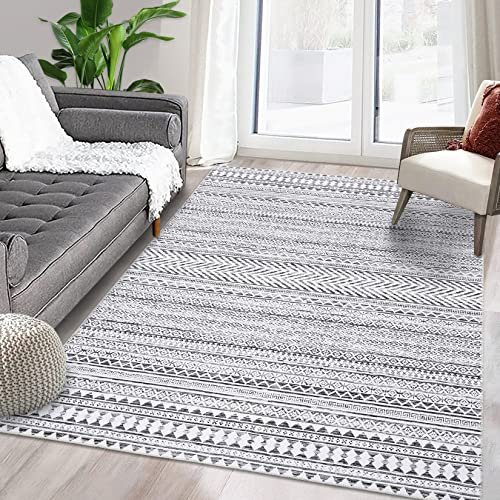 LuxFocus Modern Teppich, Flecken und Wasserfester Fusselfreier Boho-Teppich mit Blumenmuster für Zuhause Büro Schlafzimmer Wohnzimmer Küche waschbarer Teppich, 160 x 200 cm Grau