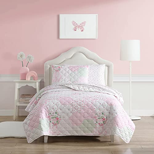 Laura Ashley Kids - Twin Quilt Set, Reversible Kids Bedding with Matching Sham(s), Ideal for Toddler Bedding Set, Ideal Girl Room Essentials, Coquette Room Decor (Ellyn Pink, Twin)