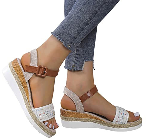 Dasongff Chaussures pour Femmes Sandales Sandale Compensee Femme Eté Compensé Chaussure Claquette Semelle Epaisse Nu Pieds Été Confortable Sandales Plates Été Sandales de RandonnéE