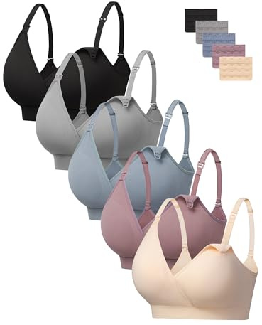 HBselect 5 Pack Nursing Bras for Breastfeeding, Seamless V Neck Maternity Bra Wireless Women Pregnancy Sleep Bralette