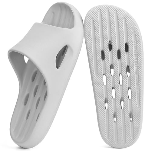 Mens Shower Shoes with Holes Quick Dry Bath Slippers for Women Non-Slip Home Bedroom Pool Spa Guests College Dorm, A Grey, 13-14 Wide Women/11.5-12.5 Men