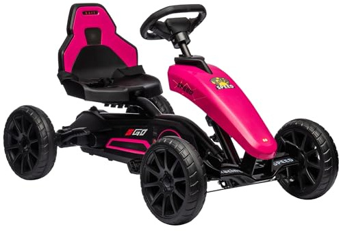 Aosom Kids Pedal Go Kart, Outdoor Ride on Toys with Swing Axle, Adjustable Seat, Handbrake, 4 Shock-Absorbing Wheels, Gift for Boys and Girls Aged 3-8 Years Old, Pink