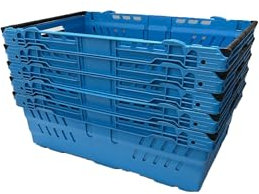 HomeHQ 5x Bale Arm Crates, Nesting Ventilated Plastic Basket, Stacking Supermarket & Storage Crate (30 Litre, BLUE)