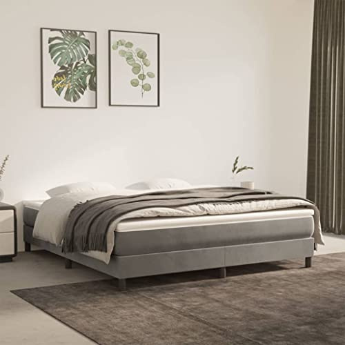 Baziroo Letto a molle, grigio chiaro, 160 x 200 cm, in velluto e compensato, per letto da boxe, letto matrimoniale, per camera da letto, letto