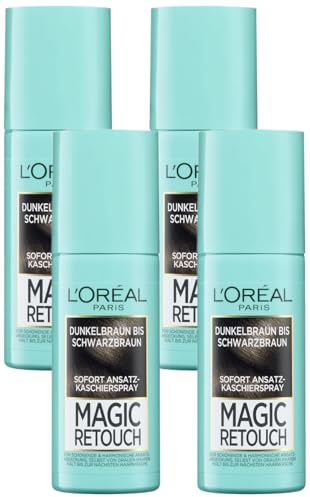 L'Oréal Paris Ansatz-Kaschierspray für stufenlose und natürliche Übergänge, Kaschiert bis zur nächsten Haarwäsche, Magic Retouch, Dunkelbraun bis Schwarzbraun, 1 x 75 ml (Packung mit 4)