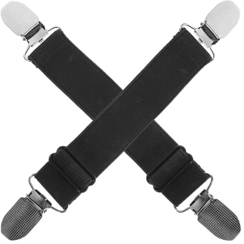 Happyyami 4 stycken benklämmor ankelremmar elastiska fästklämmor byxhållare byxfästverktyg byxbenshållare elastisk hållare byxfästklämmor, svart, 20.00X2.50X0.20CM