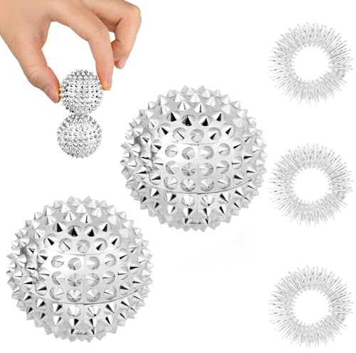 URAQT 2st magnetisk massagebollset med 3 massageringar, handakupunkturboll för sjukgymnastik, magnetisk massageboll för hälsa och fidgetring för stresslindring tighta muskler (silver)