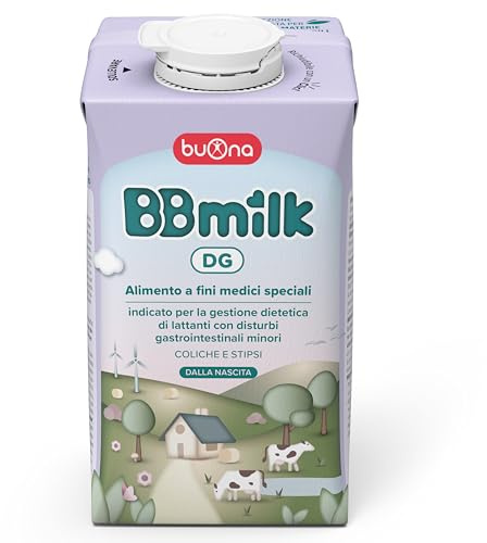 Buona BBmilk DG Liquido 500ml, BB Milk 0 12 Liquido Pronto all’Uso per Coliche Neonato, Stitichezza e Distensione Addominale, Alimento a Fini Medici Speciali, Con GOS, HMO, DHA e Nucleotidi