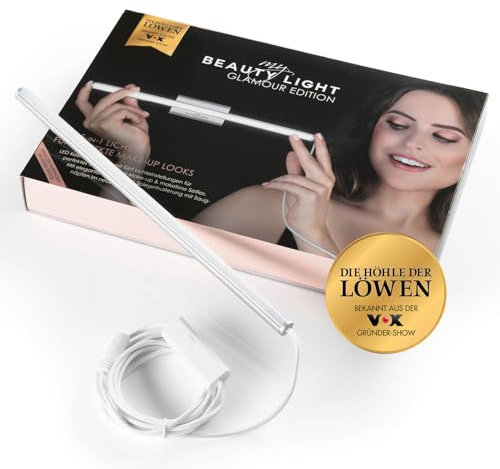 My BEAUTY LIGHT® Glamour Edition 5-in-1 LED-Spiegelleuchte simuliert Tageslicht für strahlende Make-Up Looks | 5 verschiedene Lichteinstellungen, elegantes Design & Textilkabel, einfach anbringbar