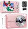 Digitalkamera 44MP 1080P FHD Kompakte Digitalkamera mit 16X Digitalzoom 2,4 Kompakte Fotokamera mit 32GB Karte, Einer Batterie für Teenager, Kinder und Anfänger Rosa