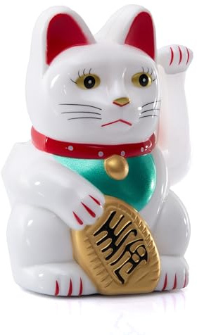 TruWare Just Camp Winkekatze Maneki Neko Glückskatze in versch. Größen 9,5 cm - 15-18 cm Glücksbringer Katze Solar (WEIß 18 cm)