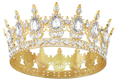 DRESHOW Diadème Rond pour Fille et Femme Couronne Baroque en Cristal Strass Scintillants Couronne Reine Baroque Accessoires pour Cheveux pour Carnaval Mariage Anniversaire Fête