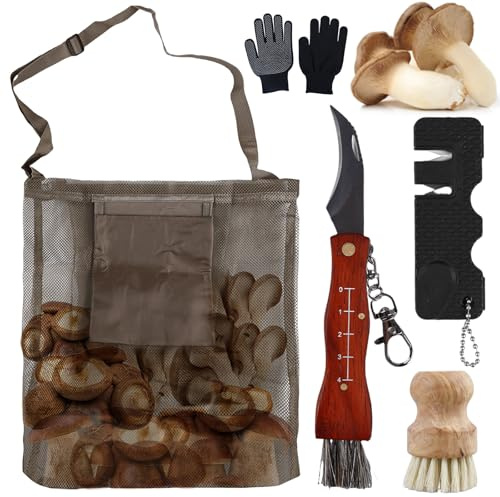 Couteau à champignons avec brosse, sac de collecte de champignons, couteau éponge avec pinceau, sac de collecte de champignons, sac de collecte de champignons, portable, avec gants et sac de collecte