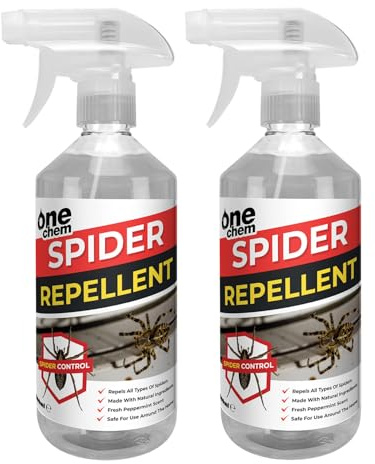 One Chem Spider Repellent Spray, 2 x 500ml, Peppermint Scent, for Home and Garden, Indoor Outdoor Use