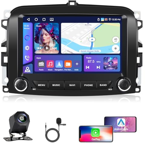 Motorsi 4GB+64GB Carplay Autoradio per Fiat 500L 2013-2019, Android Auto Bluetooth Car Stereo Schermo con GPS WiFi RDS/FM Radio SWC EQ USB Mirror Link Canbus + Telecamera Posteriore