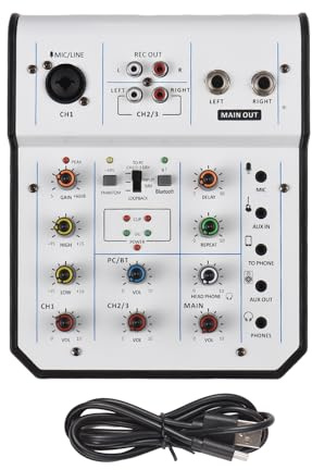 Aumotop Professionell 3-kanals Ljudmixer med Phantom Power för Hemmastudioinspelning - Kompakt Mixerkonsol för Musiker, Livestreamare och Inspelningsentusiaster - USB-strömförsörjning