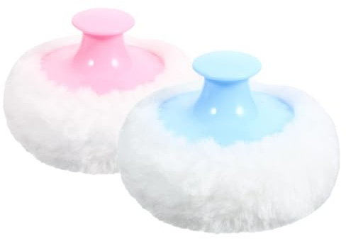 Toyvian Houppettes à Poudre Bébé 8 Cm Ultra Douces Peluche pour Visage et Corps, Lot de 2 Pièces Bleu Clair et Rose Clair, Applicateurs Lavables pour Soin Quotidien Bébé