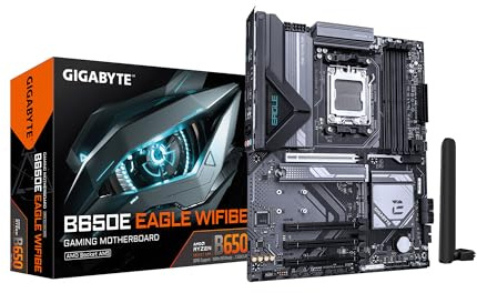 GIGABYTE B650E Eagle WIFI6E AMD AM5 ATX Motherboard, Supports Ryzen 9000/8000/7000 Series, DDR5, 8+2+2 Power Phase, 3X M.2, PCIe 5.0, USB-C 3.2 Gen 1, Wi-Fi 6E, 2.5GbE, Q-Flash, EZ-Latch, RGB Fusion