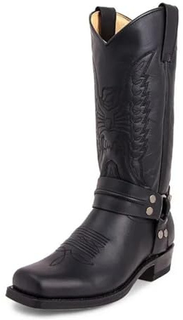 Botas Vaqueras Hombre Botas vaqueras estilo western de diseñador for hombre, botas de motociclista for otoño, botas de media pantorrilla for exteriores, zapatos retro de tacón cuadrado(Black,42)