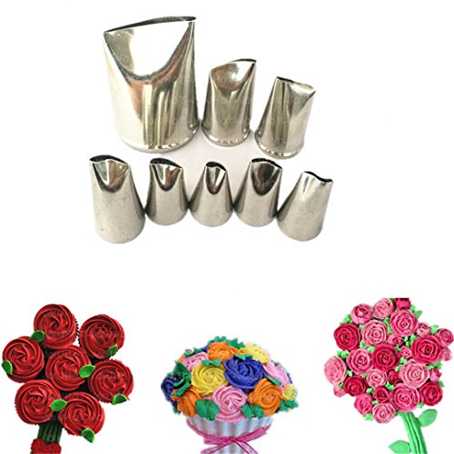 FantasyDay 8-piece Stainless Steel Rose Flower Piping Tips Piping Nozzles Cake Decorating Supplies Cookies Cupcake Icing Decorating Supplies Decorating Kits Frosting Icing Tips Baking Set Tools