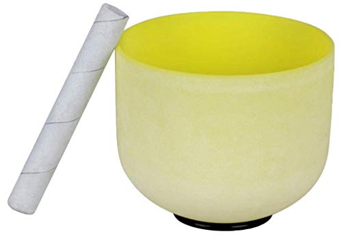 Tubayia 20 cm B Ton Kvarts Kristall Klangskål Singing Bowl med Mallet för Yogameditation GUL