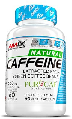 AMIX - Pack de 60 Cápsulas de Cafeína PurCaf - Ayuda a Aumentar la Concentración y Resistencia - Contribuye a Aportar Energía - Cápsulas de Cafeína 100% Natural - Sabor Neutro