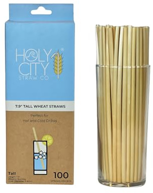 Holy City Straw Co. Premium Tall Wheat Stem Straws | 100ct. | 7.75 | 100% Biodegradable, 100% Plant-Based, Never Soggy, Gluten-Free | More Eco-Friendly than Paper, Plastic & Bioplastic Straws
