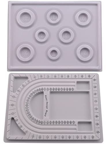 Bopfimer Bead Design Board 2pcs Flocked Beading Tray with Measurement Scale, Jewellery Making Organiser for Necklace Bracelet Bead Layout and Sorting