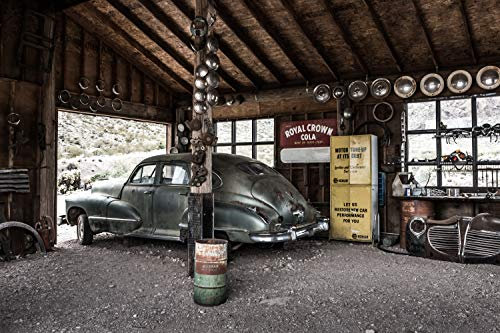 Papier Peint Photo INTISSÉ-ROUTE 66-350x260 cm-(2803AE)-Vieille Ville Voiture Vintage USA Voitures Moto Colle Inclus Mural Décor Motif Poster Géant Stickers Muraux Optique Moderne Fond Effet