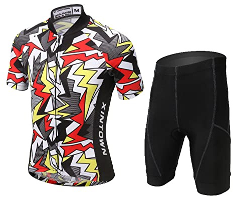 Amur Leopard Completo da Ciclismo Bambini Unisex Maglia a Manica Corta + Pantaloncini Imbottiti Abbigliamento della Bicicletta per Ragazzi, Fulmine, XXL/12-13 Anni