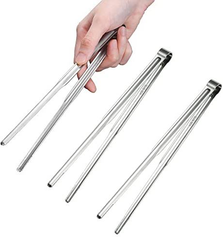 UPTALY 3 pinze sottili in acciaio inox 18/10 (21 cm), pinzette giapponesi per barbecue, pinze Yakiniku leggere, pinze per griglia coreana, pinze per sushi di lusso, pinze da cucina piccole