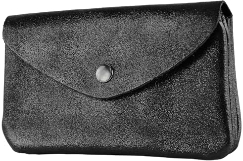 modamoda de P11 Damen Leder Geldbörse Portemonnaie Medium Handmade in Italy, Farbe:Schwarz-Metallic