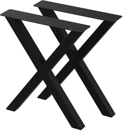 BK Styl 2 Stück Tischbeine Metall Schwarz X-Form | Tischgestell aus 60x60mm Profilen | Tischkufen Tischfüße Möbelbeine für Schreibtische & Esstische I Stahl Pulverbeschichtet I DIY (615x720mm Black)