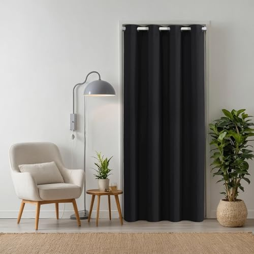tinycurtains, Thermo Türvorhang schwarz 195 x 150 cm, für alle gängigen Türgrößen, Thermovorhang OHNE Stange