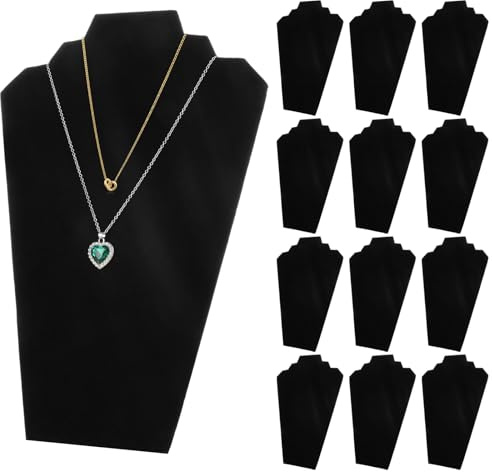 LDXDRU 12Pcs Necklace Display Stand, 12.5 Black Velvet Necklace Display, Jewelry Display Stand, Jewelry Display for Selling, Foldable Necklace Bust Easel Organizer for Selling and Shows
