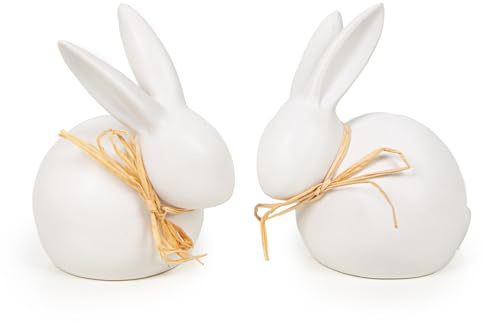 Figuras Decorativas de Conejos de Pascua, 2 Unidades: Adornos Decorativos, Pareja de Conejos primaverales, decoración de Mesa, miniaturas de Animales, Regalo de Pascua en Porcelana, 2,5 x 11 x 8,5 cm